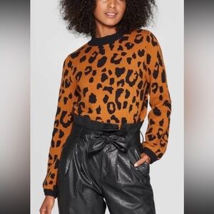 Who What Wear Black and Brown Knit Sweater Leopard